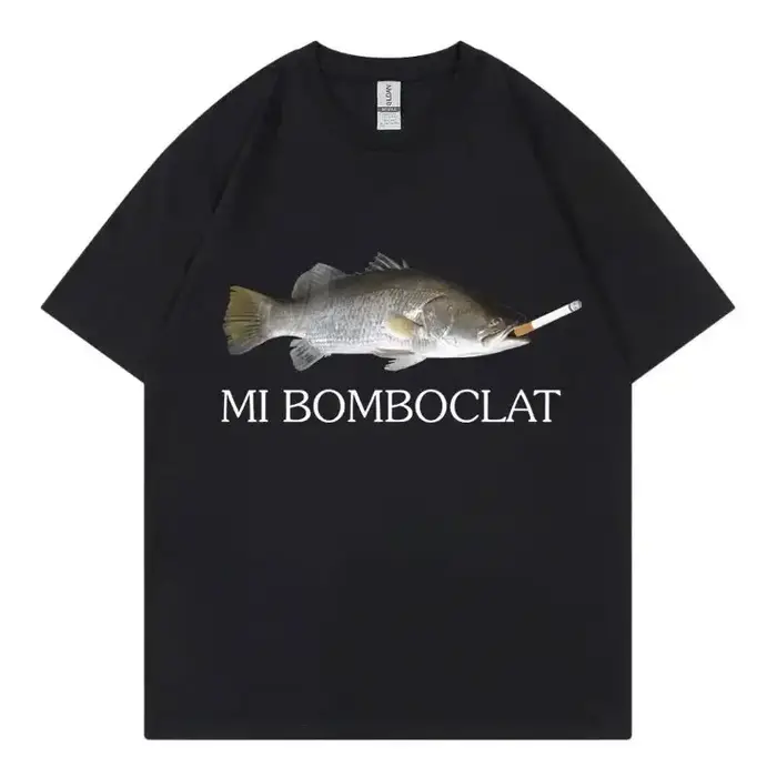 T-shirt pour homme Mi Bomboclat, motif humoristique poisson fumeur, col rond décontracté, style stre