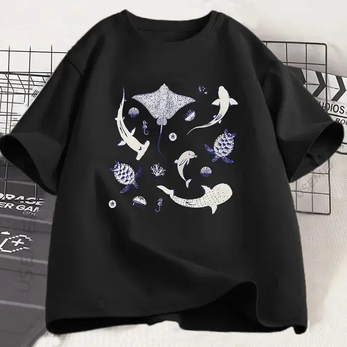 T-shirt à motif d'animaux marins