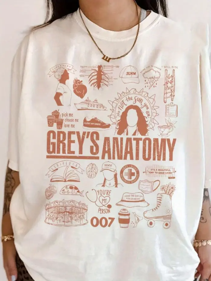 Nouveaux T-shirts inspirés de la série télévisée "Gray's Anatomy" avec symboles médicaux Meredith Grey et citations célèbres t-shirt harajuku