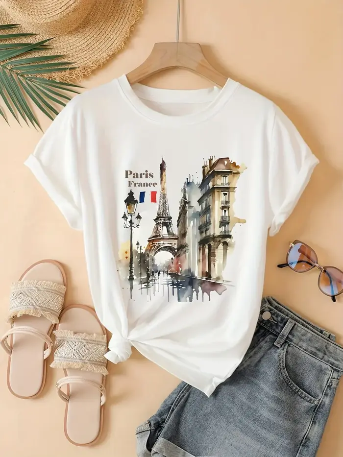 T-Shirt imprimé aquarelle pour femmes
