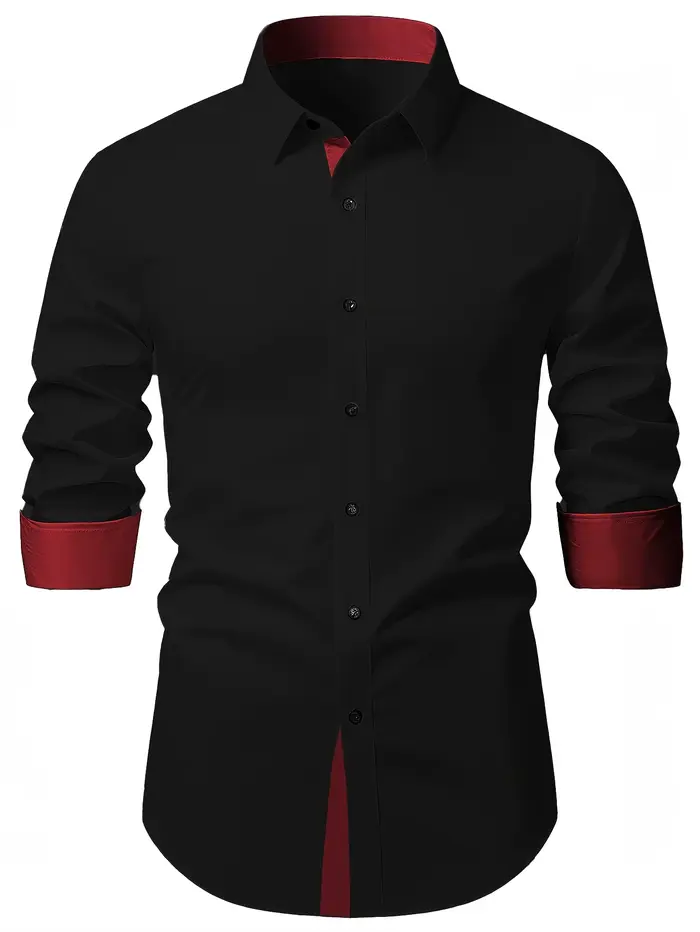 Chemise pour hommes flambant neuf couleur unie à manches longues intelligente décontracté noir élastique