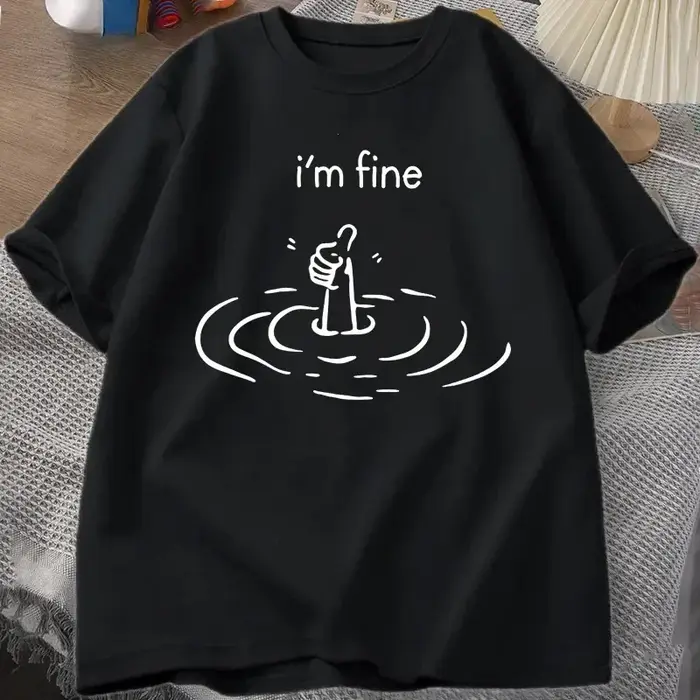 T-shirt imprimé Im Fine Back pour femmes, humoristique, sur la santé mentale, à manches courtes, à l