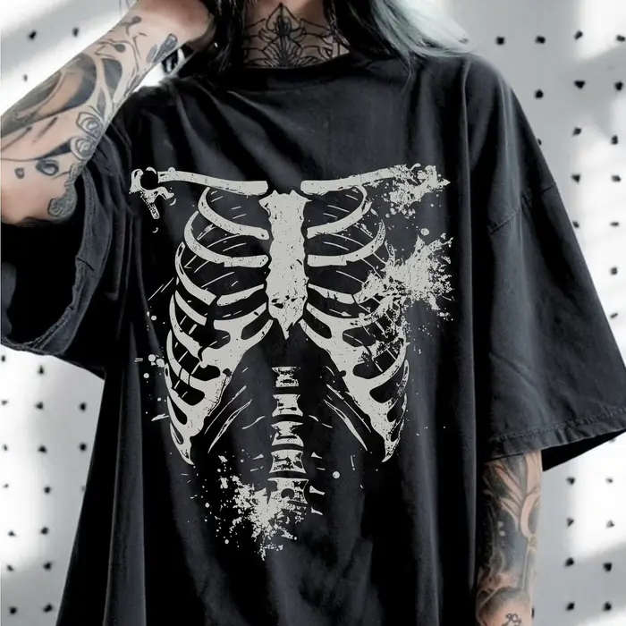 T-shirt décontracté unisexe à imprimé crâne style sombre, grande taille, nouveauté été