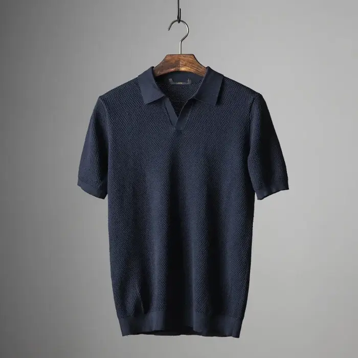Hommes Polo chemise rabattu haut respirant col manches courtes couleur unie tricot t-shirt 2025 été décontracté base