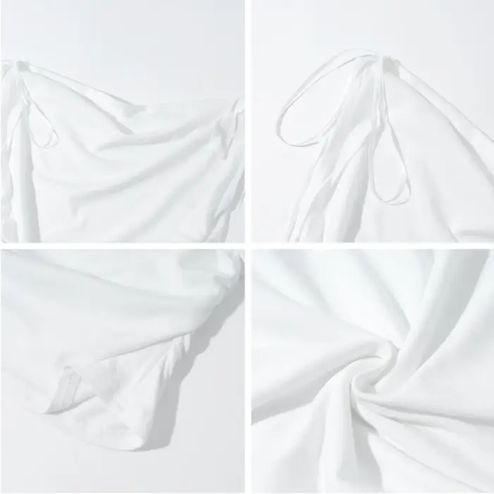 T-shirt femme blanc uni polyvalent à col bénitier Y2K