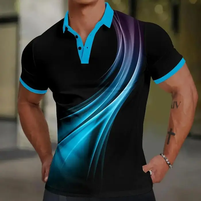 Polo imprimé en 3D pour hommes Colored Line, polo à manches courtes, vêtements à la mode pour hommes