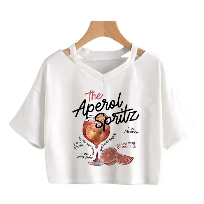 T-shirt court imprimé Aperol Spritz rétro pour femme, motif cocktail, style vintage, idéal pour l'ét