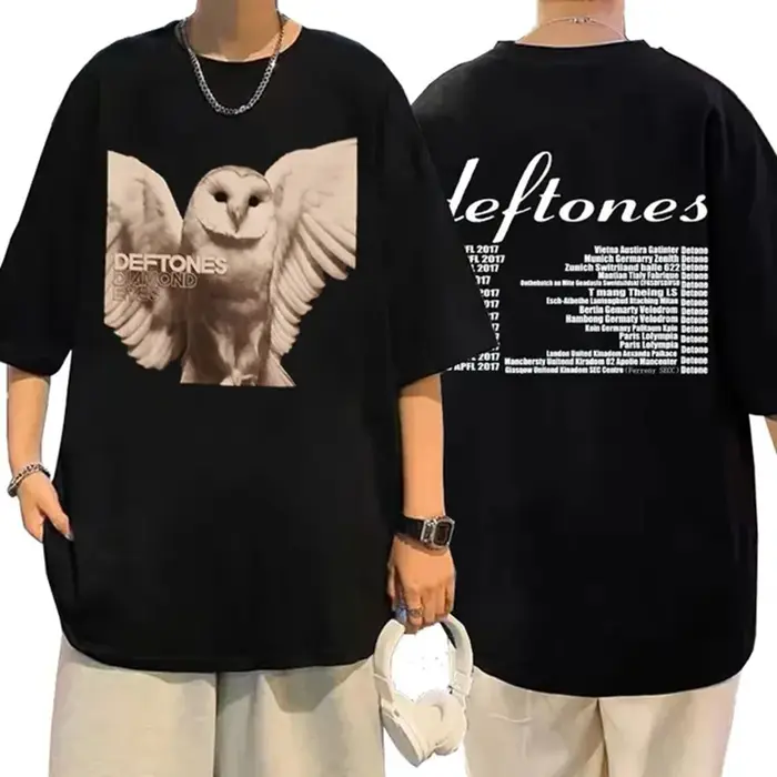Deftones fille yeux dessin animé T-shirts 90s Vintage mode à manches courtes hauts noirs été Styles japonais col rond T-shirts 72515