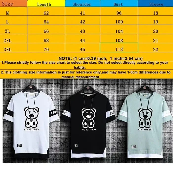 T-shirt pour hommes manches courtes hommes t-shirts Style coréen Streetwear imprimé Harajuku surdime