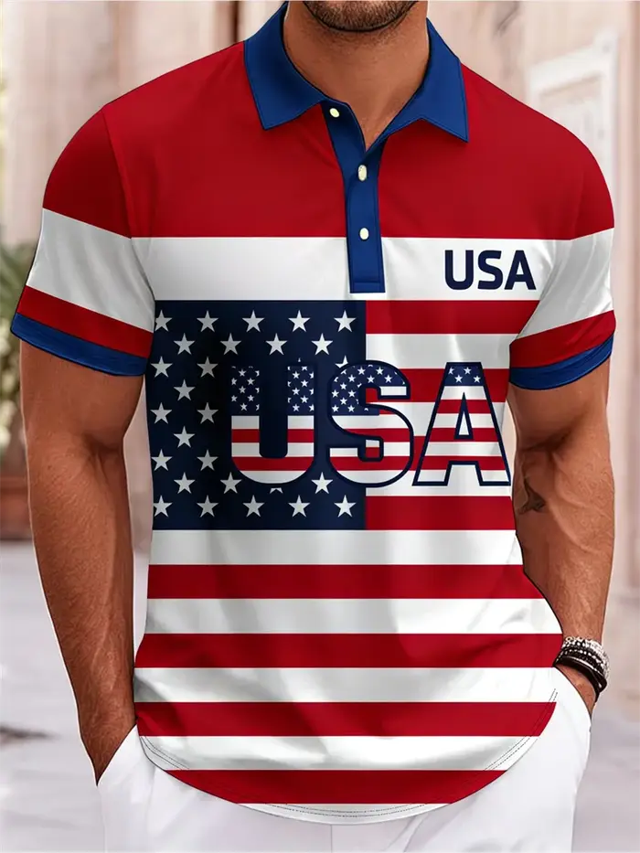 Patriotic USA 250 Memorial Polo Shirt Men Eagle Liberty Statue 3D Print Short Sleeve Breathable Streetwear For Summer Daily Wear