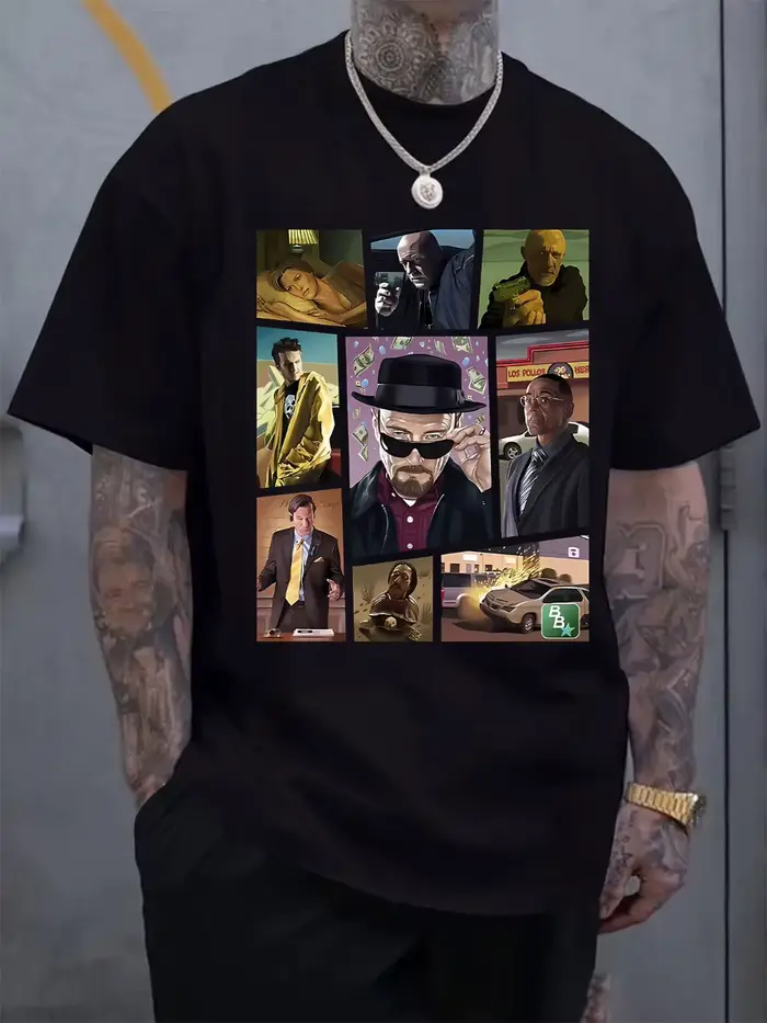 Breaking Bad Inspired T-Shirt graphique pour hommes Walter White Jesse Pinkman Hank Schrader Grid Po