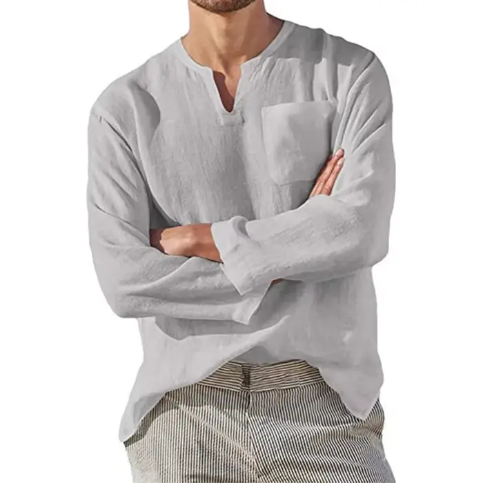 T-Shirt à Manches sulfen Coton et Lin pour Homme