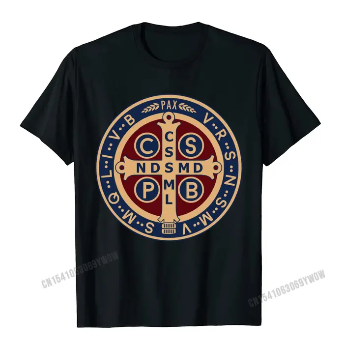 La médaille Saint benoît catholique pull t-shirts Camisas hommes coupe ajustée