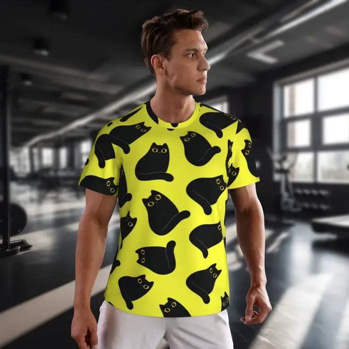 Vêtements de sport T-Shirt pour hommes mignon chat noir T-Shirts Hippie Meow imprimé Animal