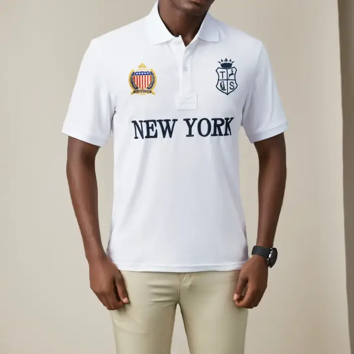 Blanc NEW YORK hommes Polo t-shirts 100% coton été affaires t-shirt décontracté solide respirant boutons col