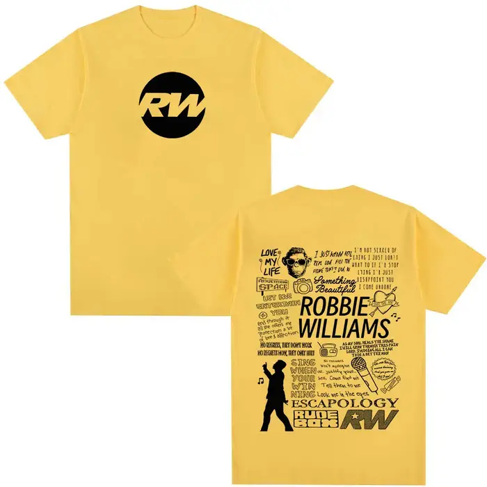 Robbie Williams Rw Tour Album Merch T-shirt hommes femmes mode Harajuku