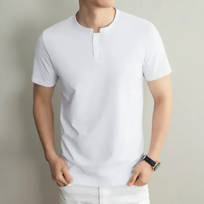 T-shirts à manches courtes pour hommes, col Henley, en tissu extensible doux, respirant et anti-tran