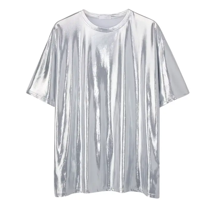 Été hommes brillant t-shirts or à manches courtes col rond T-Shirt