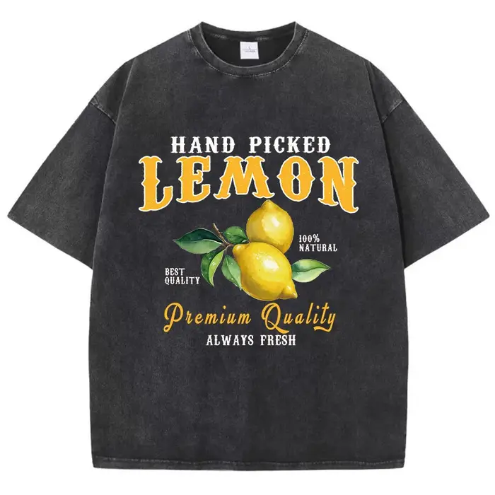 Été citron lavé T-Shirts femmes coton surdimensionné col rond T-Shirts fruits frais imprime hauts dé