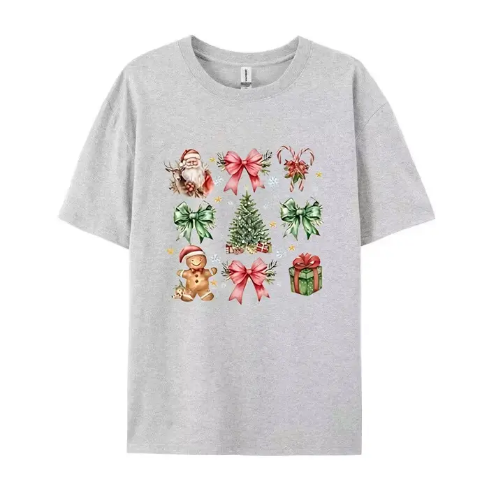 T-shirt à col rond imprimé joyeux Noël pour femmes, t-shirts graphiques, t-shirt à manches courtes,