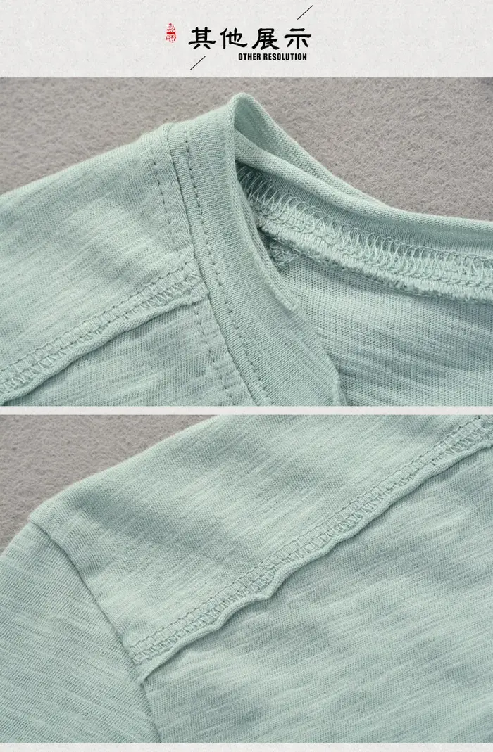 T-shirt col rond pour hommes en coton flammé en détresse mode d'été mince décontracté couleur unie col effiloché et