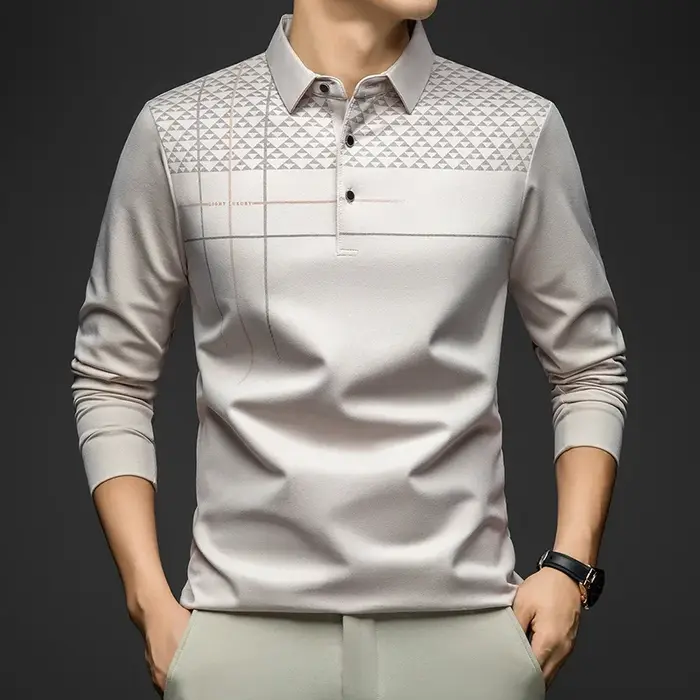 BROWON marque de luxe élégant formel Polo t-shirts hommes conception graphique à manches longues col de chemise bureau travail Polo hauts homme vêtements
