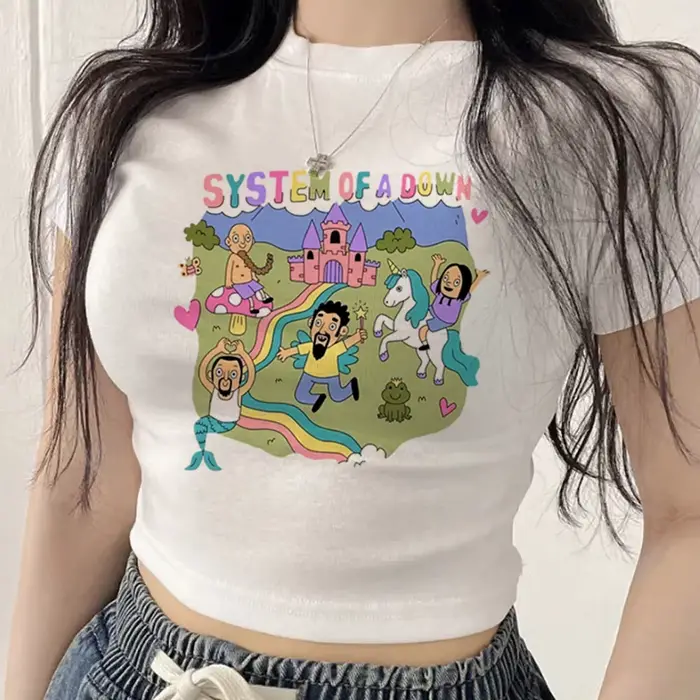 T-shirt crop top System of a Down pour femme, style alternative, graphique Harajuku, années 2000, Gy