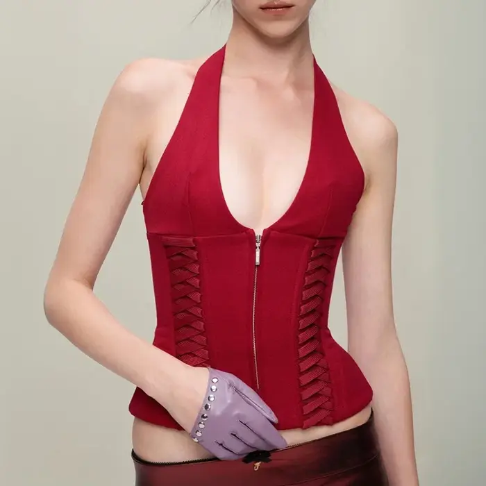 Comme Jennie vente chaude sangle de cou taille gilet à glissière fille