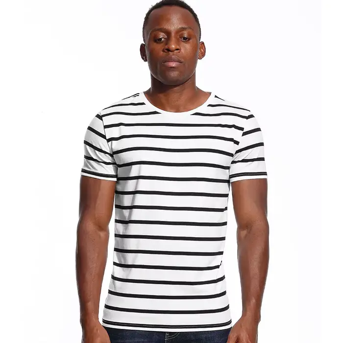 T-shirt à rayures larges et SAINT pour hommes, haut à col rond, t-shirts à manches courtes pour homm