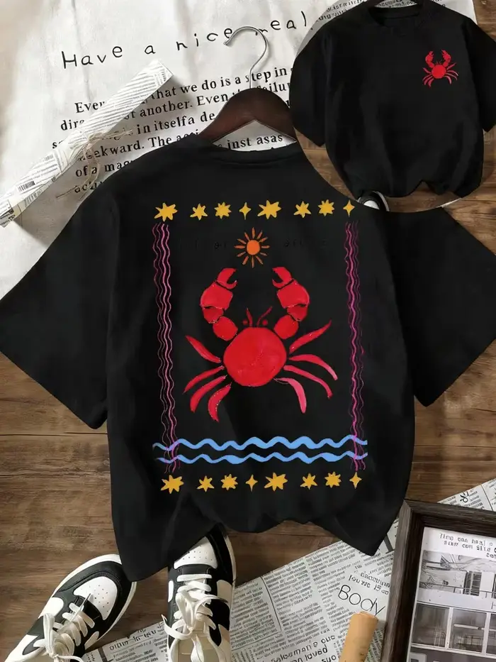 T-shirt graphique « Out of Office Crab », T-shirt décontracté à imprimé plage et océan pour l'été, haut blanc à manches courtes et col rond pour hommes et femmes