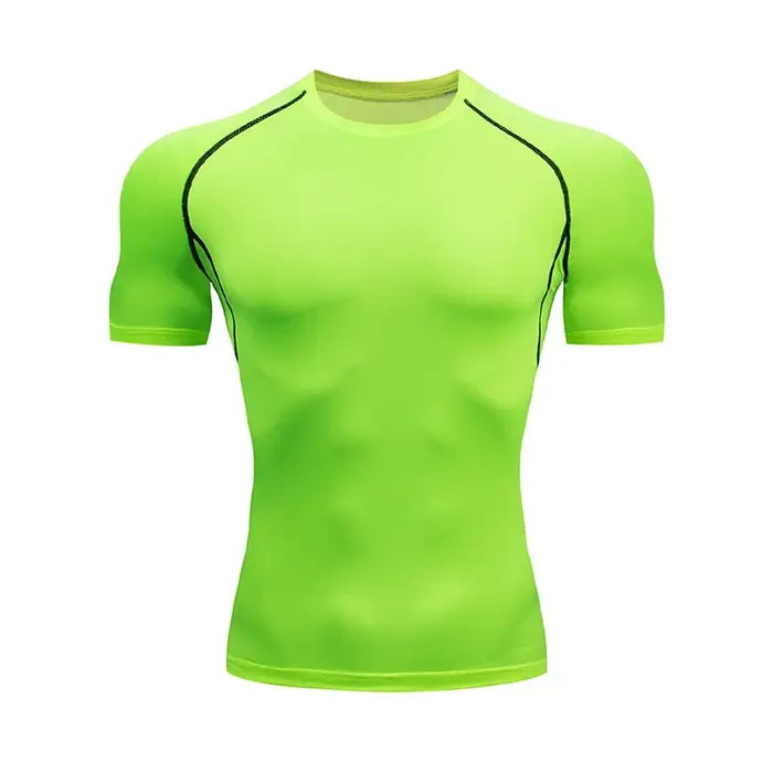 T-shirt serré de sport de musculation pour hommes T-shirt d'été à Compression col rond Gym Fitness T
