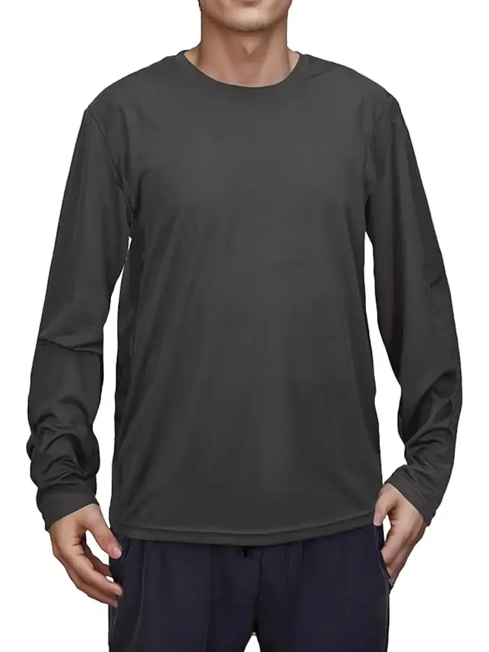 T-shirt 5 pièces à manches longues et col rond pour hommes, couleur unie, design polyvalent, confortable et à la mode