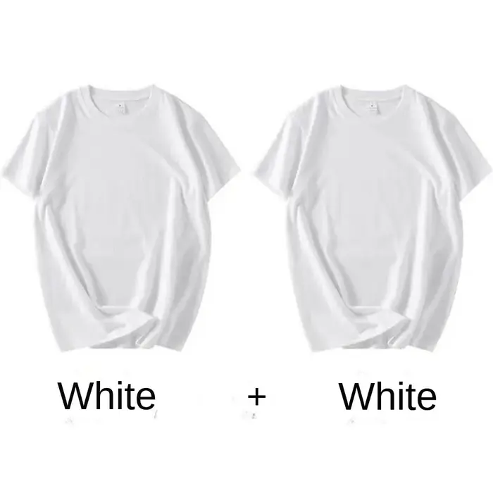 2 pièces 100% coton solide t-shirts hommes et femmes à manches courtes blanc t-shirts décontracté re