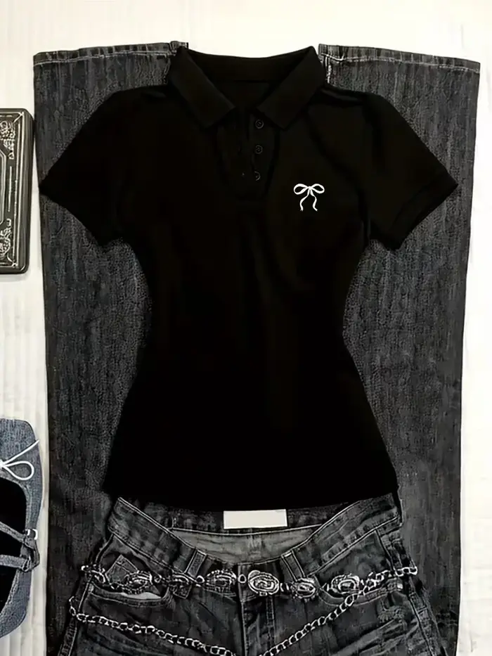 Polo blanc Y2K à taille cintrée, nouveau t-shirt slim fit pour l'été