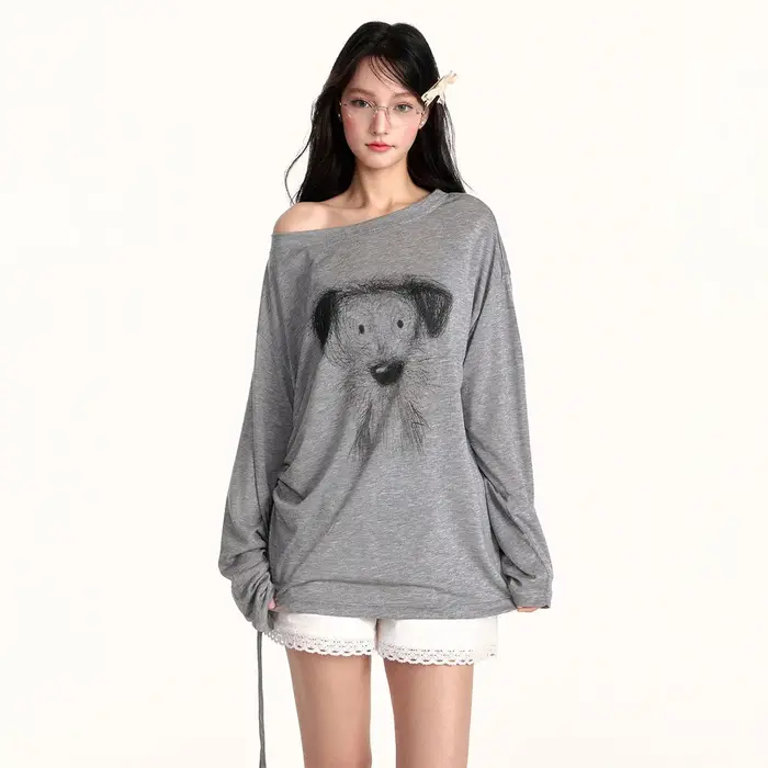 Style américain t-shirts femmes croquis imprimé à manches longues T-shirt 2025 été mince légèrement Transparent crème solaire couverture haut