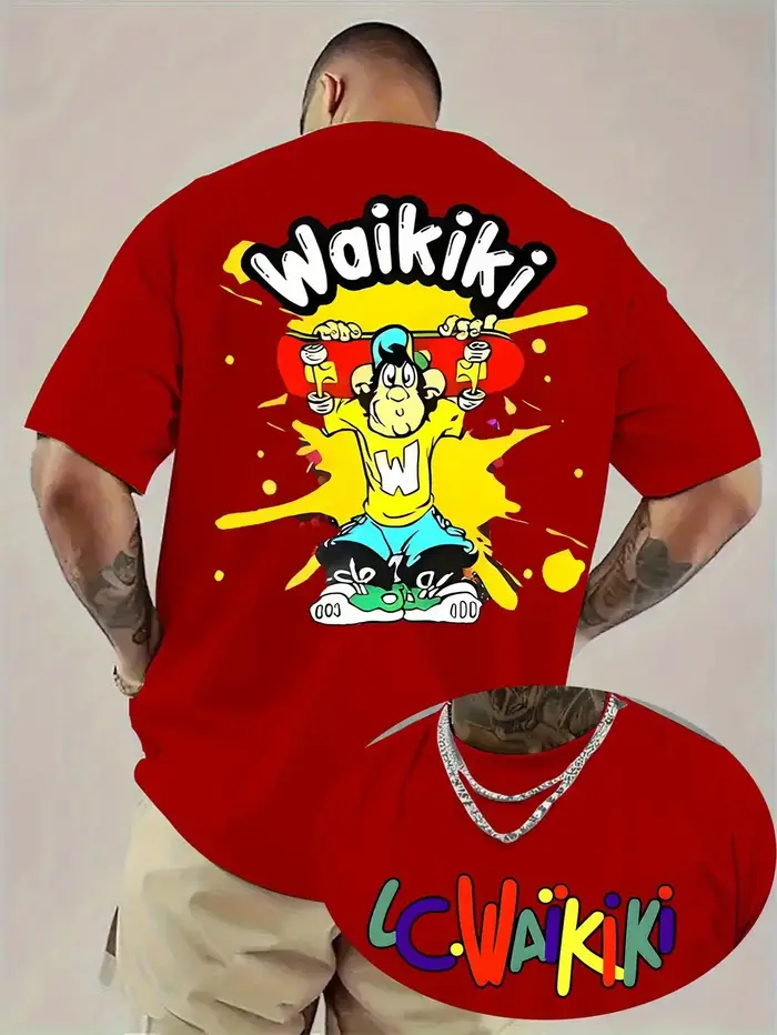 Waikiki T-shirt graphique pour hommes Bold Back Print Streetwear Tee Texture confortable