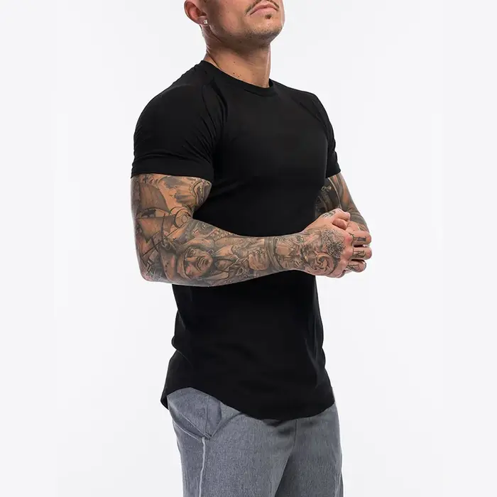 T-shirt uni à manches courtes pour homme, vêtement en coton, respirant, serré, à la mode, pour fitne