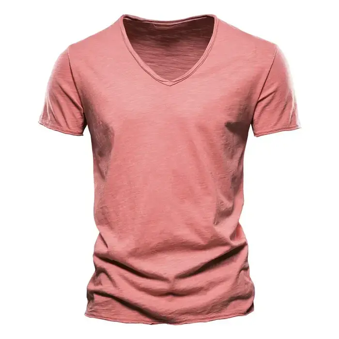 Nouveau T-shirt Homme 2026 à Col V Manches Courtes Couleur Unie – Hauts pour Hommes