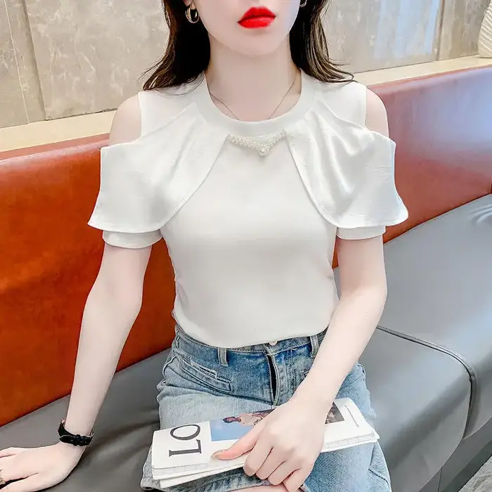 T-shirt à manches courtes pour femmes, Chic, épaules dénudées, pull polyvalent, Sexy, vêtements pour