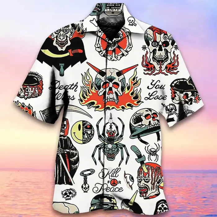 Chemise rétro pour hommes, chemise à la mode avec motif de crâne, chemises hawaïennes décontractées 