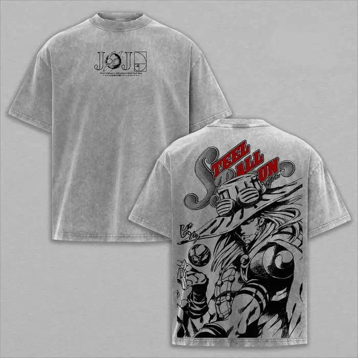 T-shirt Anime JoJo's Bizarre Adventure pour hommes, t-shirt surdimensionné vintage lavé, à manches c