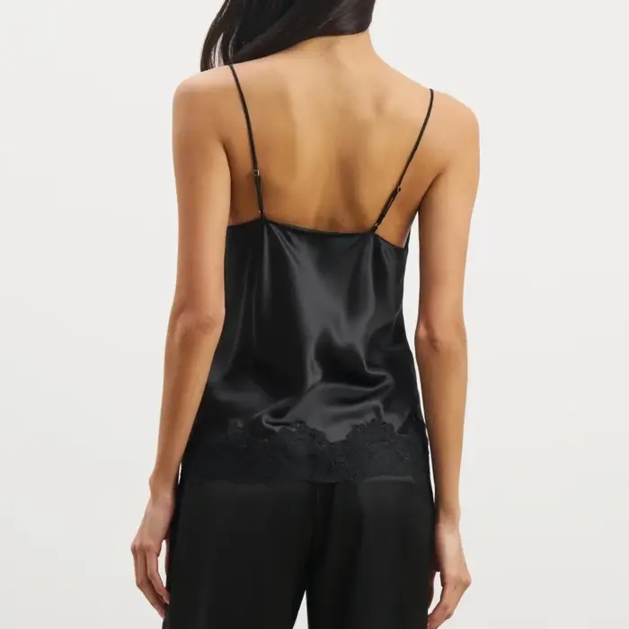 Débardeur Chic en Satin pour femmes, garniture en dentelle, col en V, soie, sans manches, bretelles 