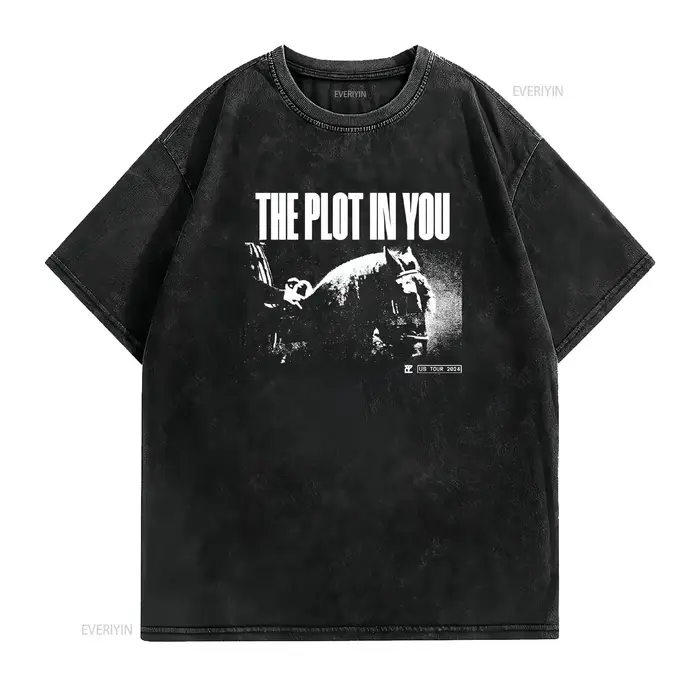 T-shirt The Plot in You Fall 2024 Tour noir S-5XL 1B0263 vintage délavé légèrement vieilli pour le quotidien streetwear décontracté doux