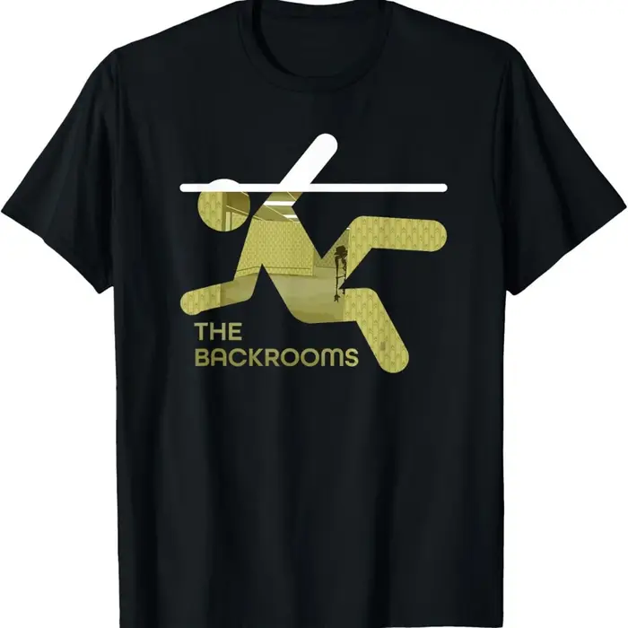 T-shirt graphique 100 % coton pour homme, noir avec imprimé THE BACKROOMS jaune, coupe classique, ma