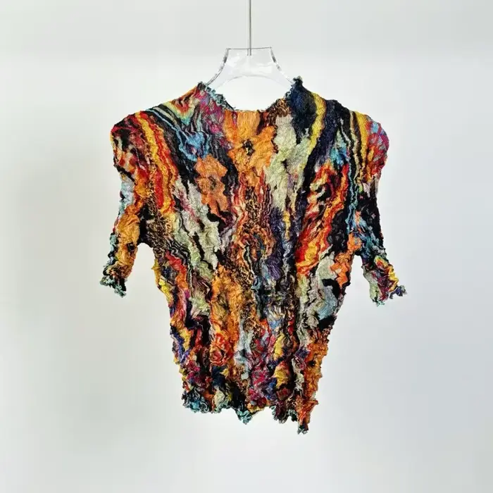 T-shirt Miyake 2026 – Nouvelle collection été – Haut plissé irrégulier fait main – Décontracté