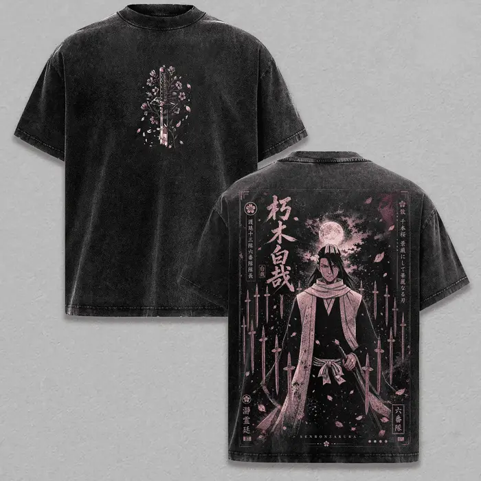 T-shirt Kuchiki Byakuya BLEACH Manga Vintage Lavé pour Hommes et Femmes – Vêtements Décontractés d'Été à Manches Courtes en Coton