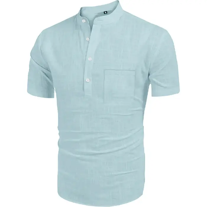 Été hommes Henley Shot manches t-shirt casual Hippie plage coton col de chemise léger Yoga