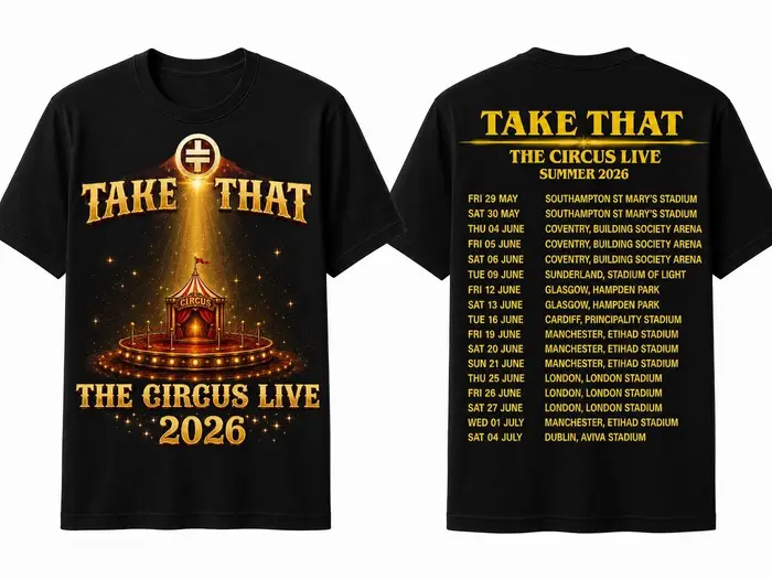 T-shirt Take That The Circus Live Tour 2026 – Concert au stade au Royaume-Uni – T-shirt fan 2026 – N