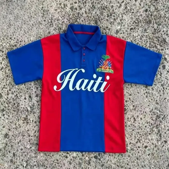 T-shirt polo à manches courtes de style rétro à blocs de couleurs rouge et bleu, décontracté, à col,