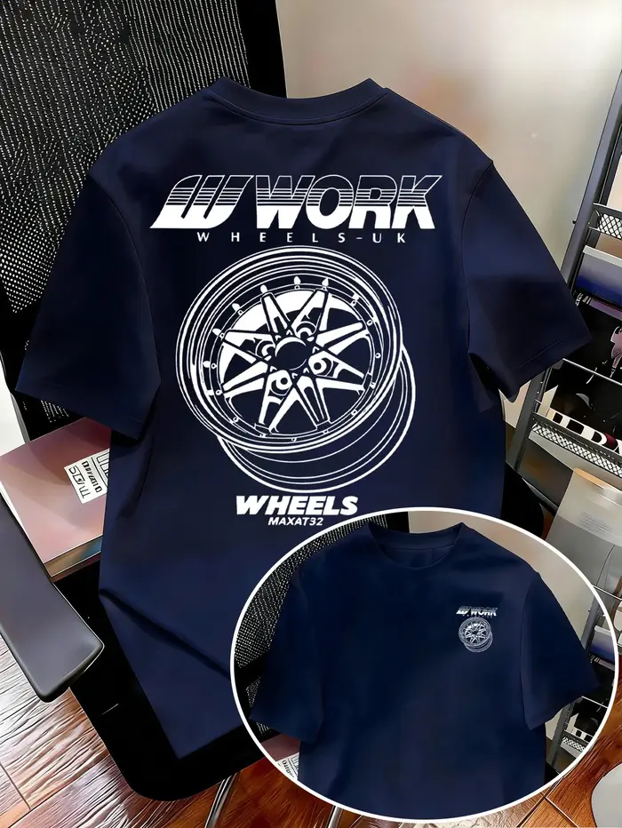 T-shirt pour homme avec imprimé motif roue de travail